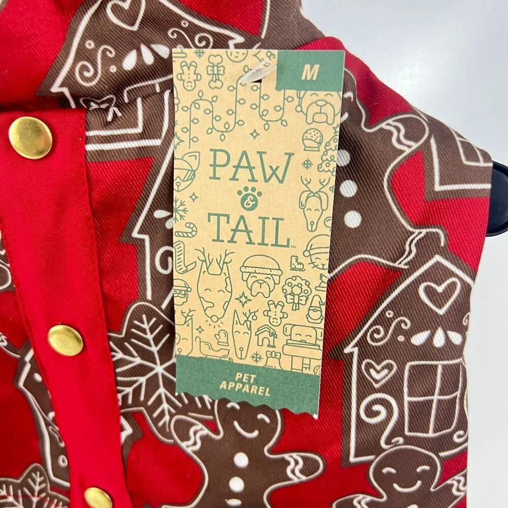 Paw & Tail Dog Apparel Jacket Sweater Fleece Red Gingerbread Man House Size‎ M